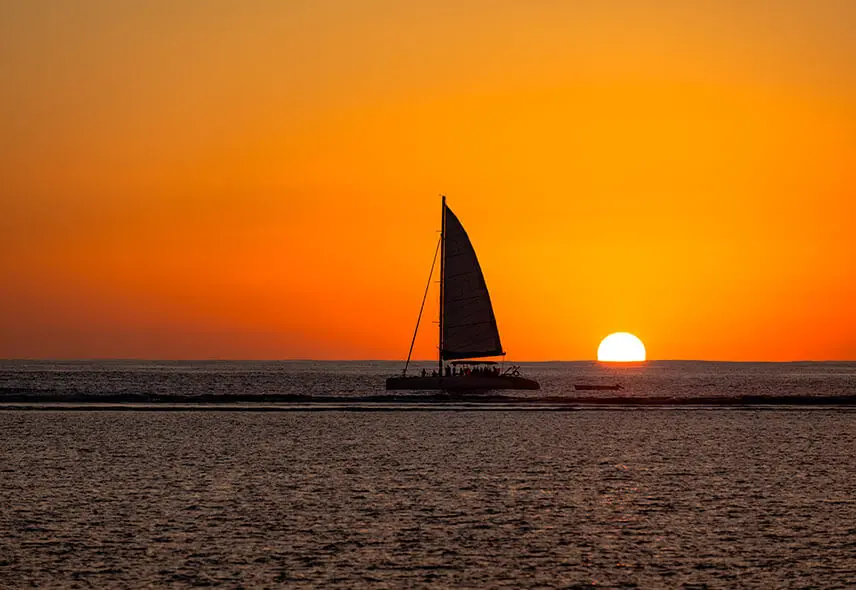 Sunset evening on a private catamaran in Mauritius