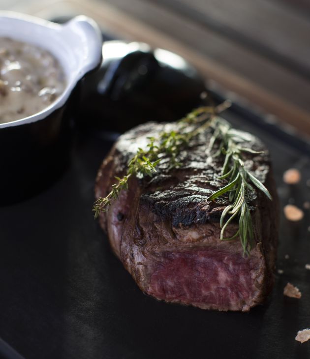 Grill beef Angus tenderloin and christophina gratin