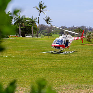 A guided helicopter tour of southern Mauritius