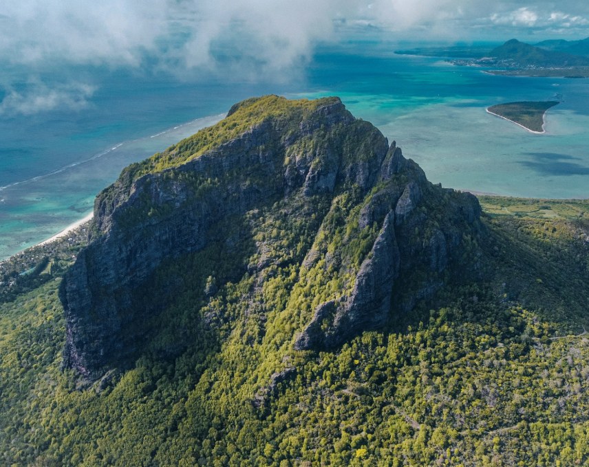 A breathtaking view of Morne Brabant, a majestic mountain - admire Mauritius from the sky