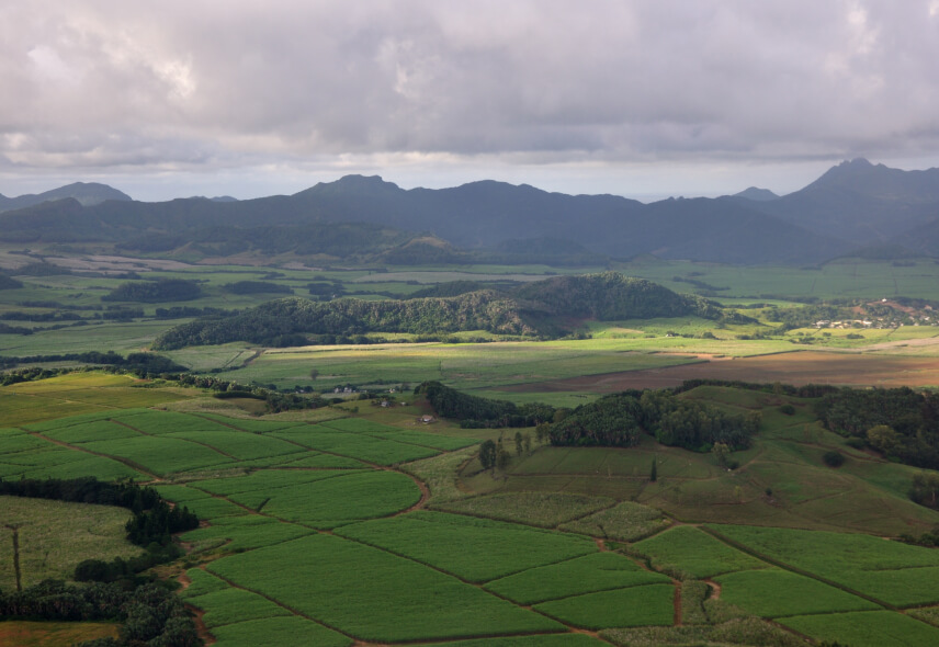Stunning view over the Grand Port and Savanne mountain range, showcasing lush landscapes and scenic beauty