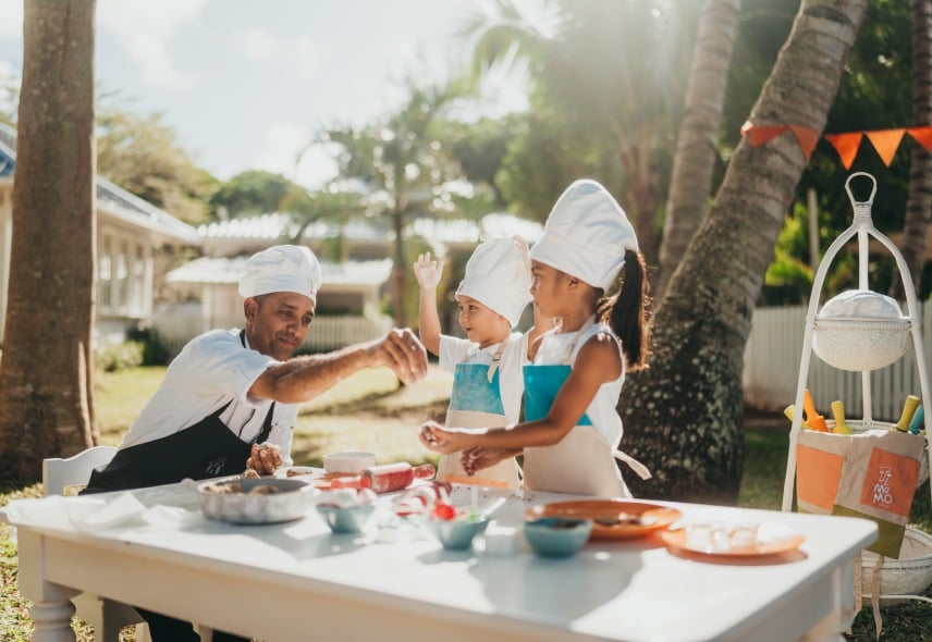 Cooking class facilities set up for children, with kid-sized equipment - Timomo Kids Club