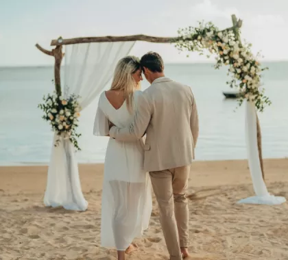 flower arch decoration at beach wedding heritage le telfair mauritius