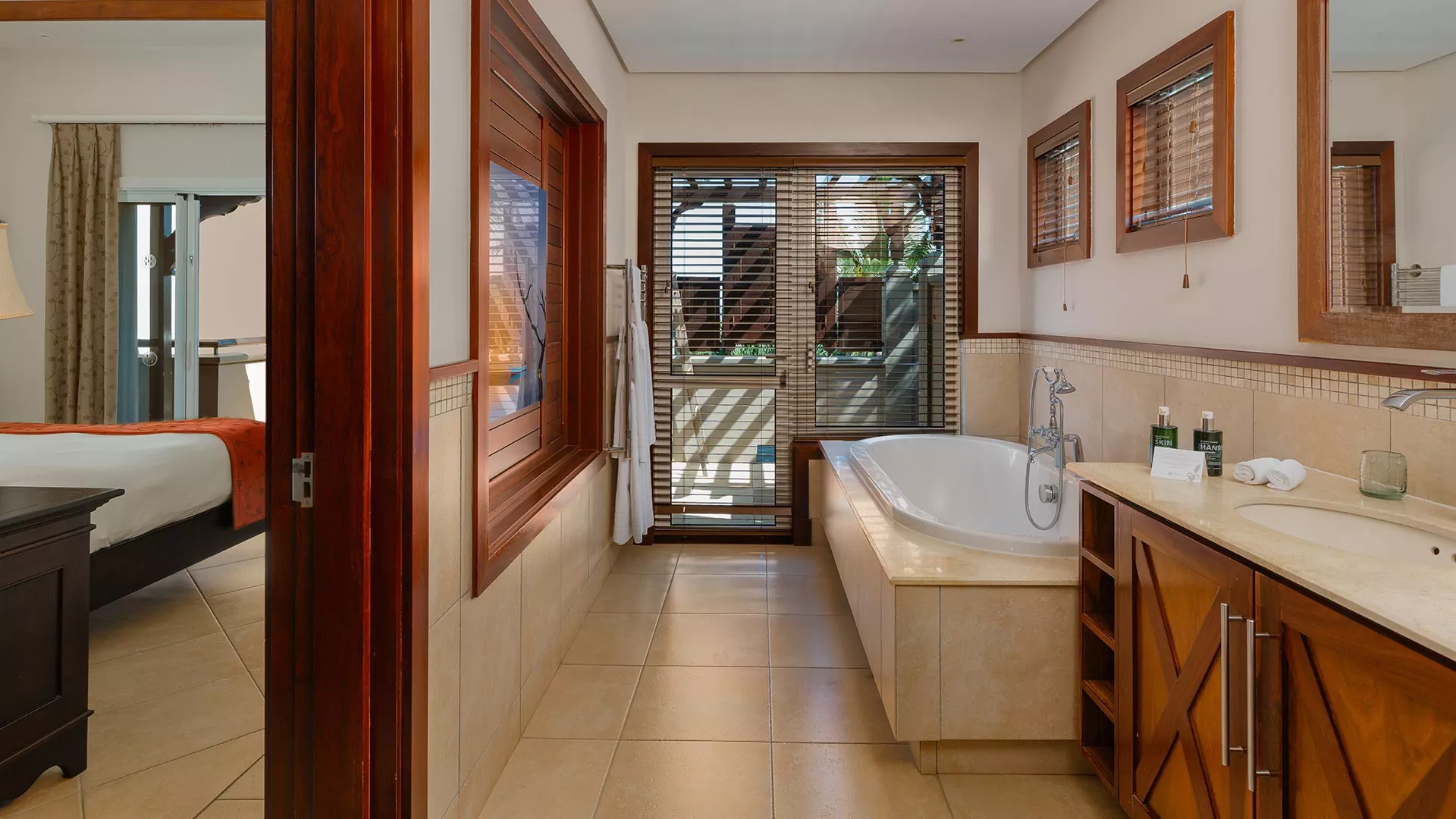 Luxury bathroom in a 3-bedroom villa at Heritage The Villas, Mauritius