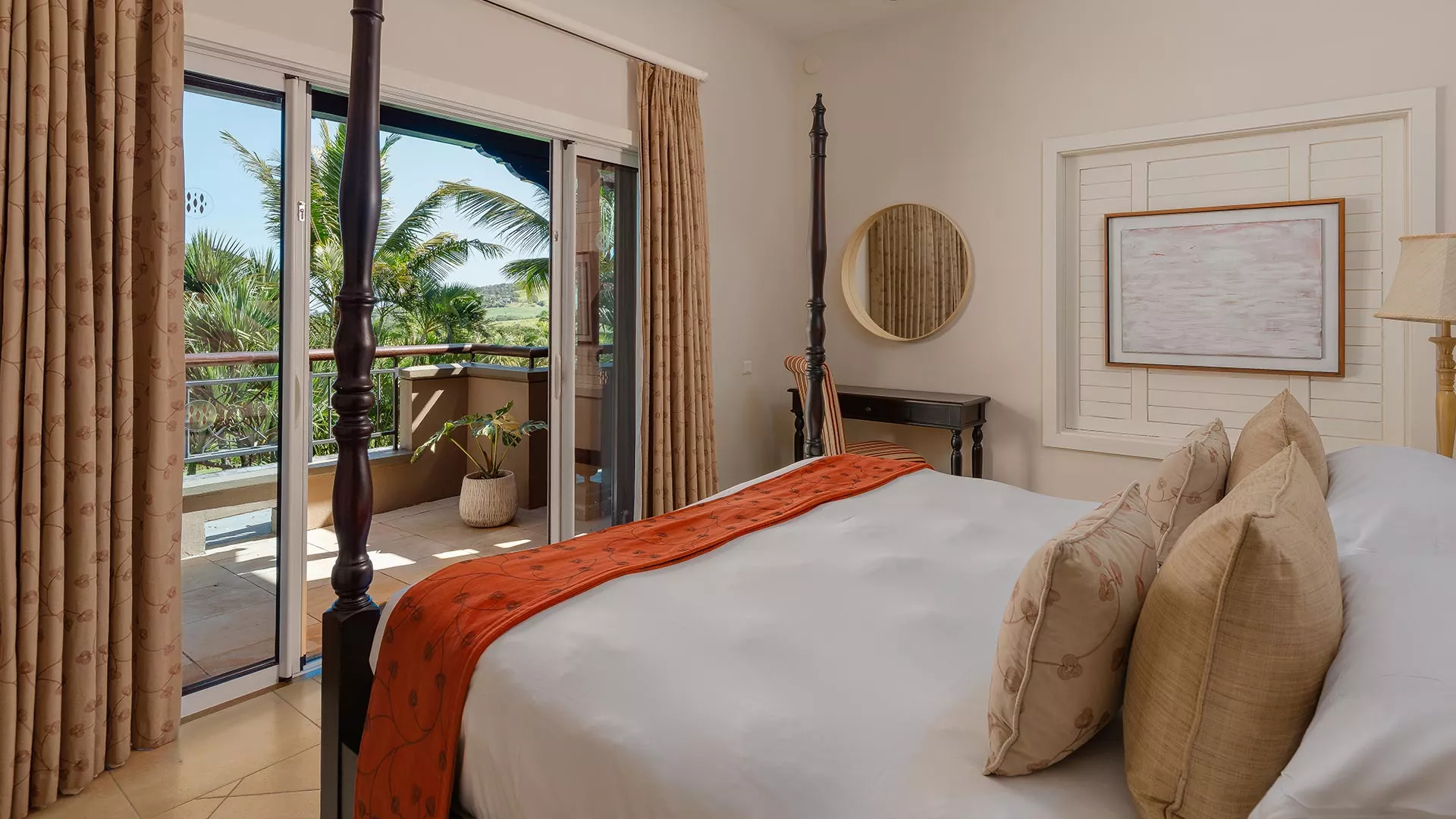 Bedroom 2 in a three-bedroom villa with private pool and ocean view at Heritage the Villas, Mauritius