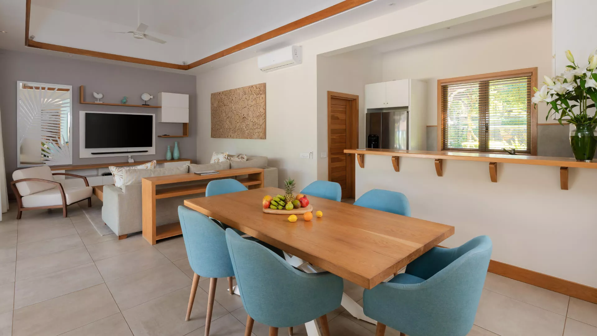 Side view of the living room in a luxury 3-bedroom villa