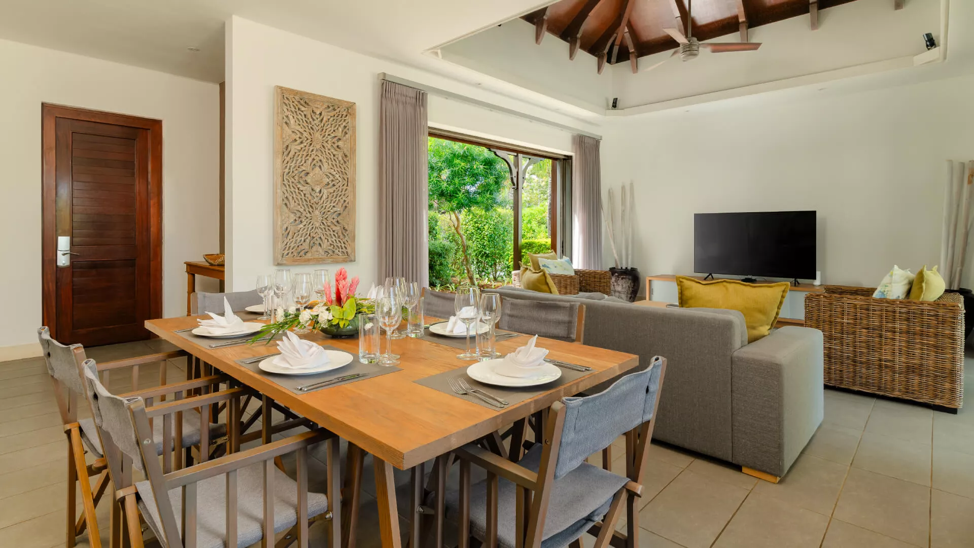 Side angle view of the kitchen in a luxury 4-bedroom villa