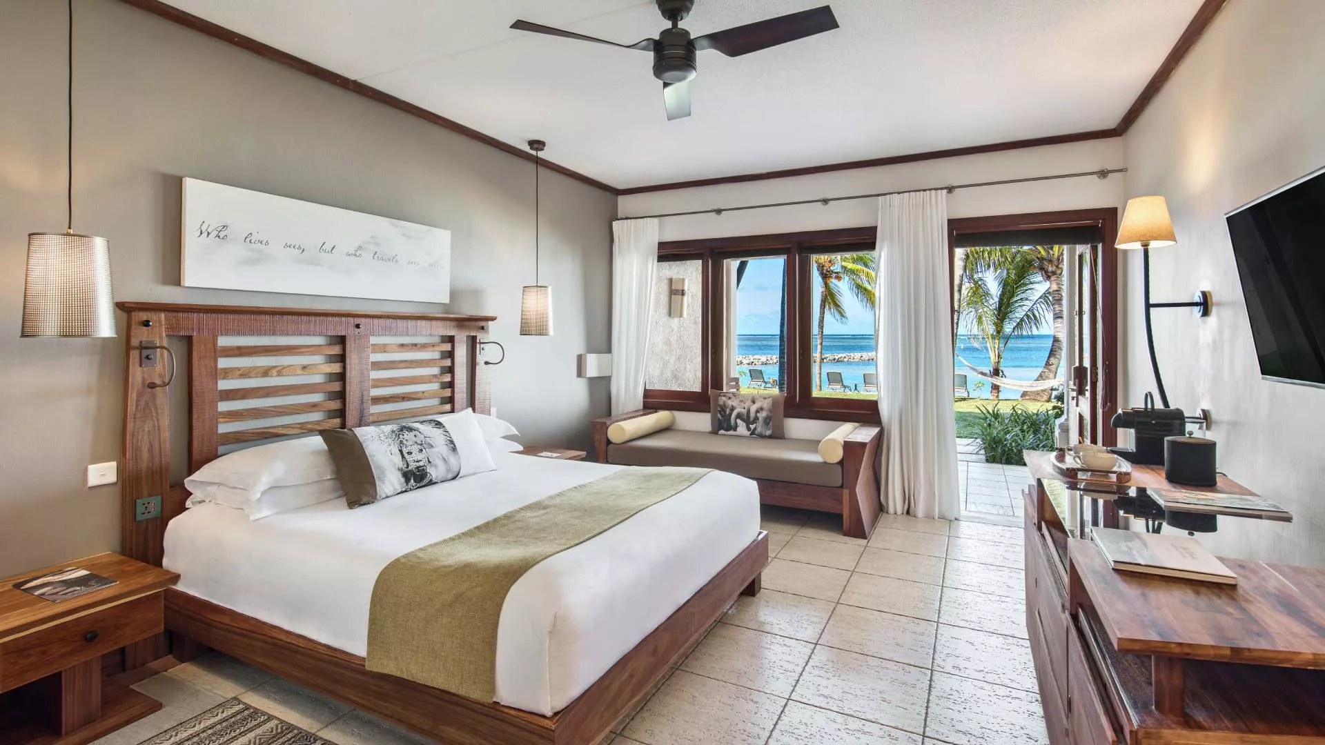 beachfront room with oceanview african wooden inspired room