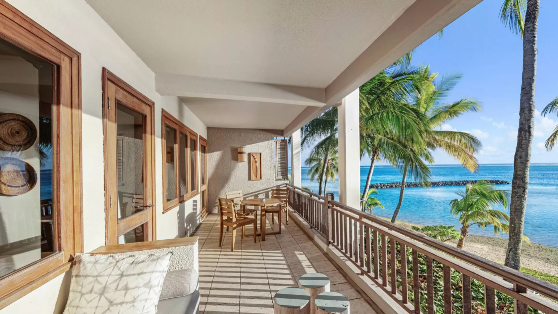 private balcony of senior suite heritage awali with breathtaking lagoon views