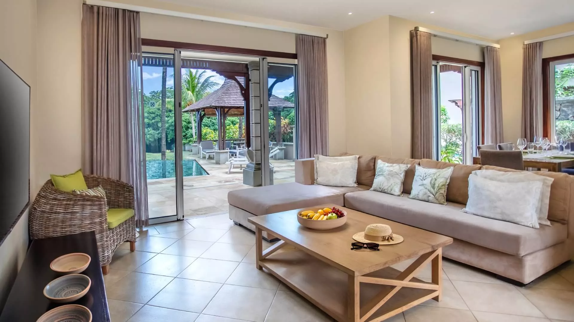 living area with direct pool access villa mauritius