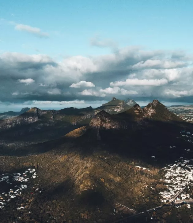 View over the iconic mountains of Mauritius