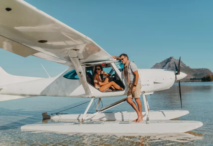 couple's safety and comfort adventure on sea plane