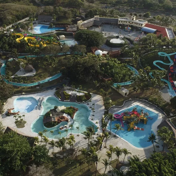 An aerial view over the best water attractions at Splash N Fun Leisure Park