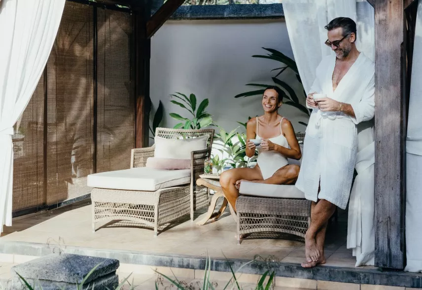 Romantic couple wellness pavilion at Heritage Le Telfair offering relaxing spa treatments in a tranquil setting