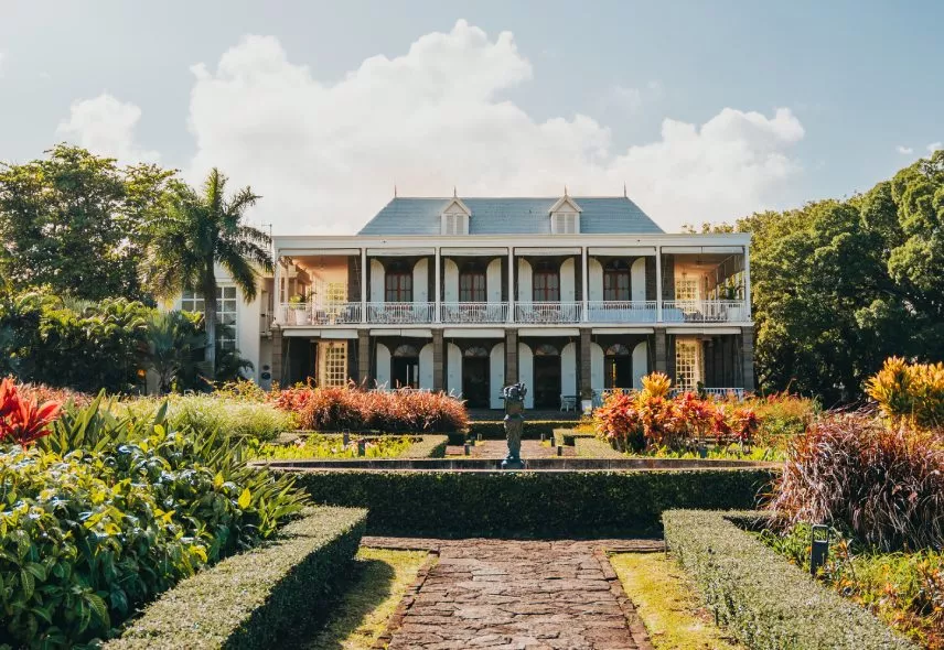Front view of Le Chateau de Bel Ombre, showcasing its idyllic wedding venue setting