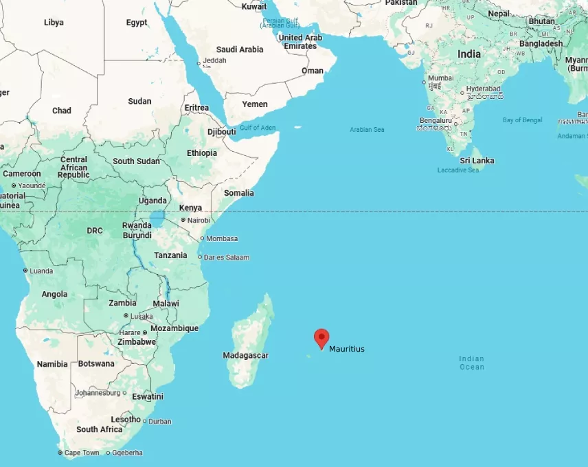 Geographical location of Mauritius on the map