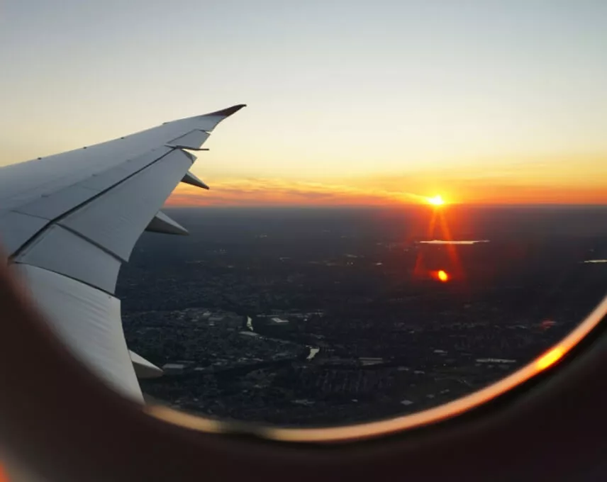 Scenic aerial view of Mauritius island seen through an airplane window