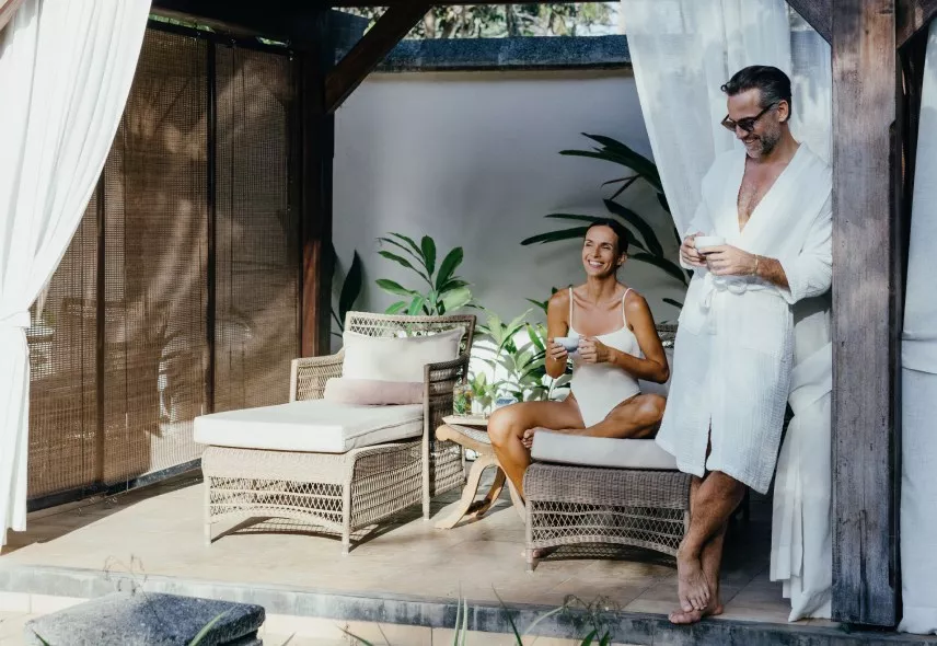 Couple enjoying a luxury wellness experience during holidays in Mauritius