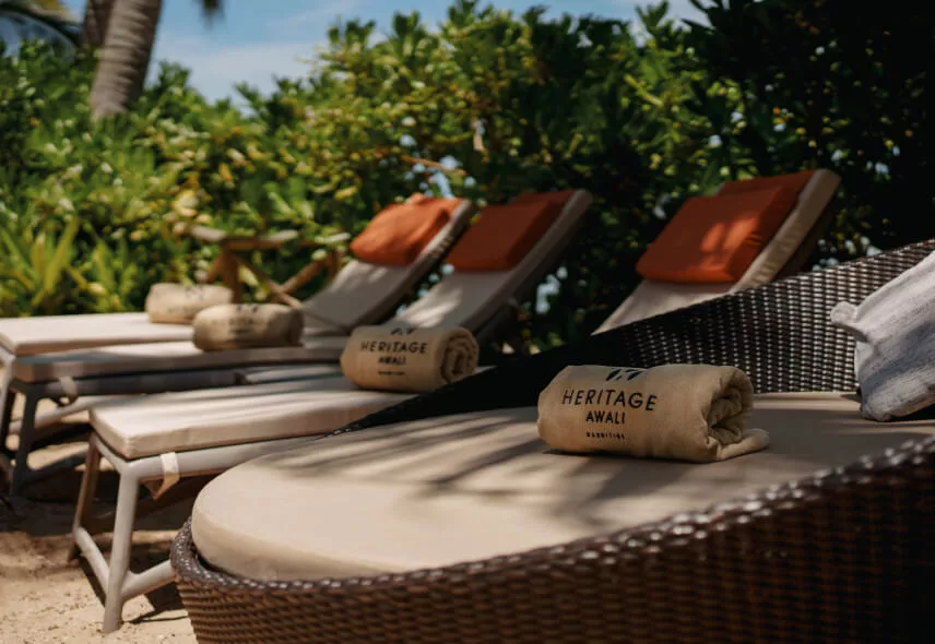 Pool loungers at Ulundi Villa - Heritage Awali luxury retreat