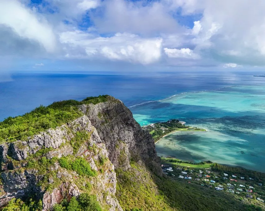 Panoramic view over Mauritius from Le Morne Brabant, popular holiday destination