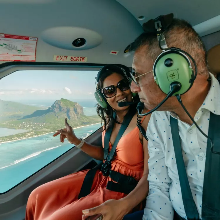 Aerial helicopter view of Le Morne Brabant, Mauritius