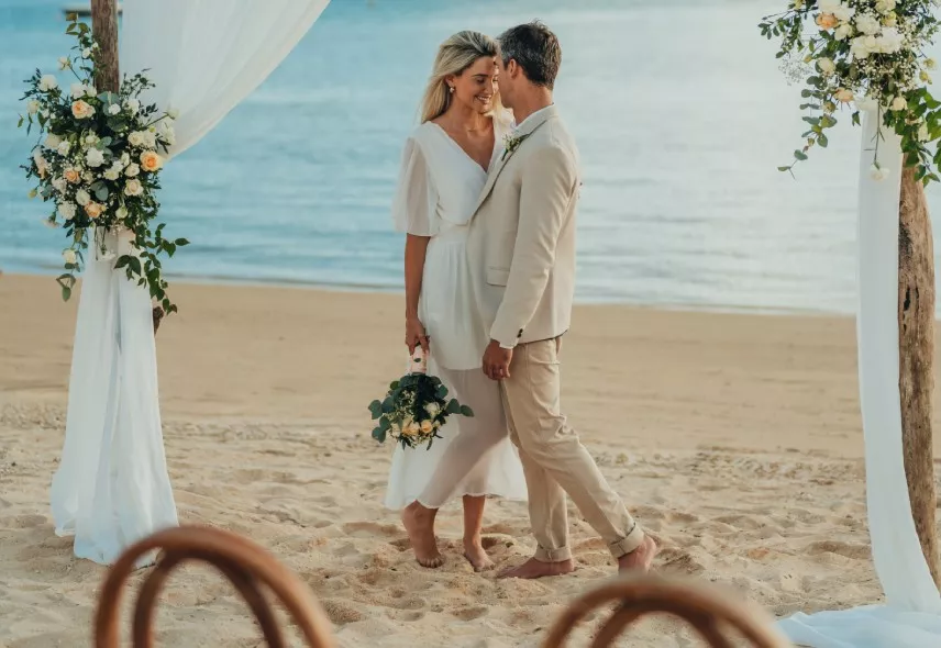 barefoot beach wedding at heritage awali mauritius