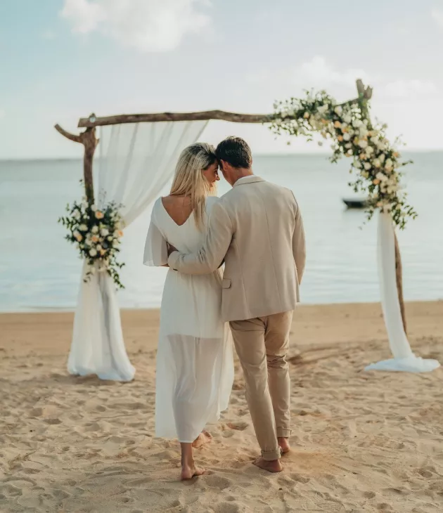 flower arch decoration at beach wedding heritage le telfair mauritius