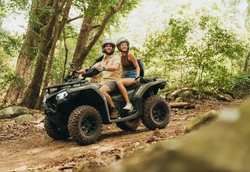 couple doing quad activity outdoor at bel ombre nature