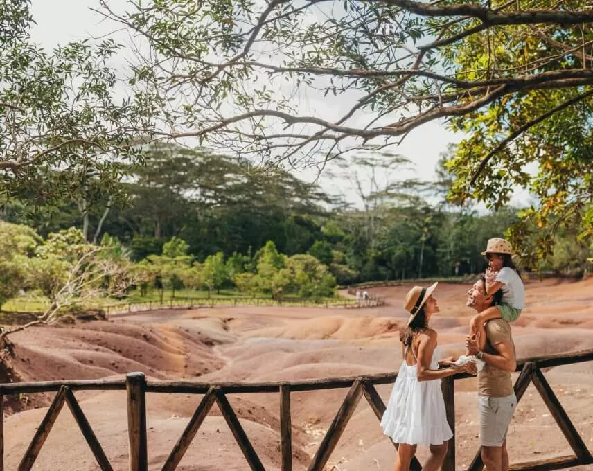 Family exploring Chamarel Seven Coloured Earth Mauritius