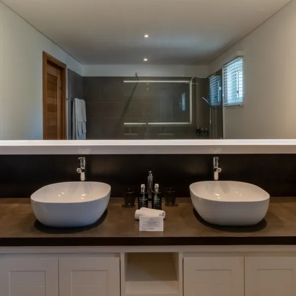 Front view of a bathroom in a luxury 2-bedroom villa