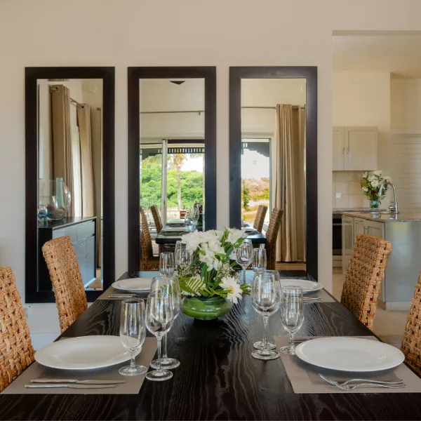 Front view of the dining room in a luxury 3-bedroom villa