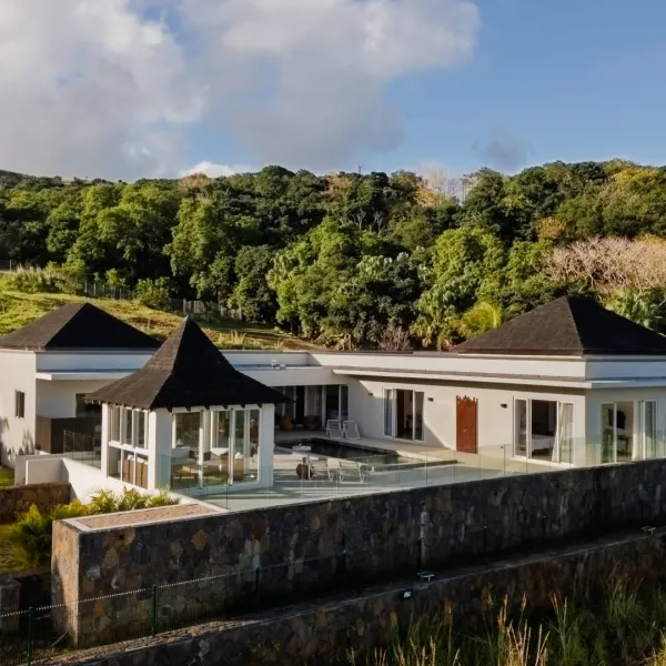 Aerial side exterior view of a luxury 4-bedroom villa