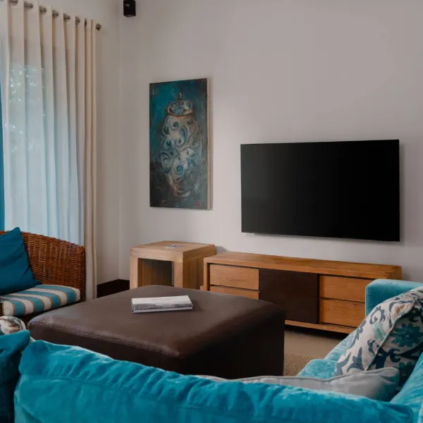 Ground floor living room interior of a luxury three-bedroom villa with open-plan design