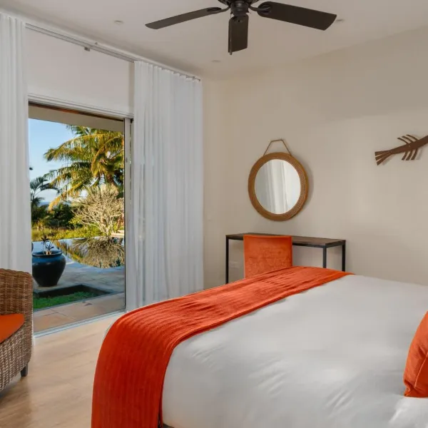 Bedroom in a luxury four-bedroom villa overlooking the swimming pool