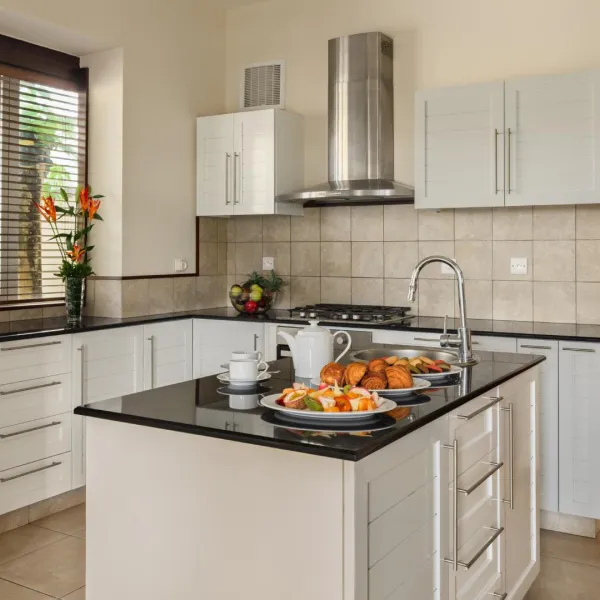 Modern kitchen interior in a luxury four-bedroom villa with high-end finishes