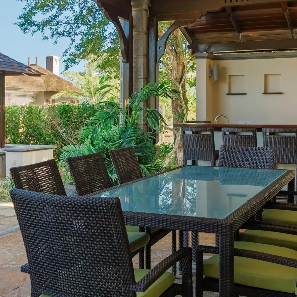 Terrace of four-bedroom luxury villa with private pool at Heritage The Villas, Mauritius