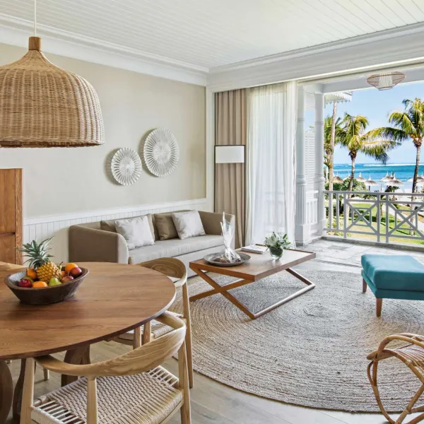 senior seaview suite adult-only with living area and balcony at heritage le telfair mauritius