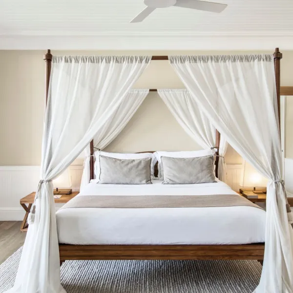 senior suite bedroom upper floor giving a direct sea view at heritage le telfair mauritius