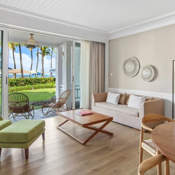 senior suite ground floor living space with sea view and access to beach