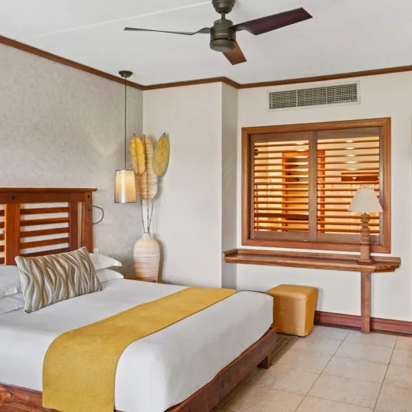 deluxe sea view room with kingsized bed and ensuite bathroom 