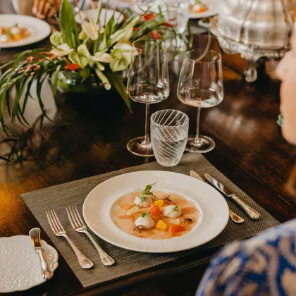 Gastronomy dish diner at le chateau de Bel Ombre
