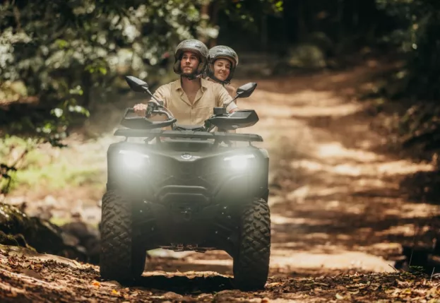 couple on a quad ride at the bel ombre nature reserve