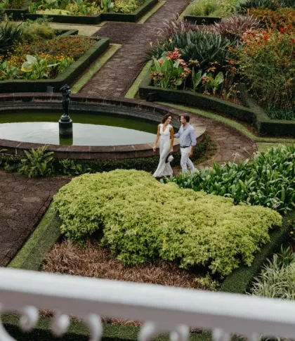 Romantic couple's walk at Le Château de Bel Ombre