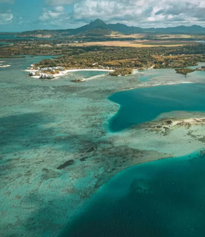 Aerial view over the island of Mauritius